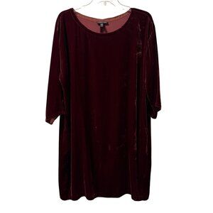Eileen Fisher Velvet Tunic Dress Sz M Silk Blend Scoop Neck 3/4 Sleeves Elegant